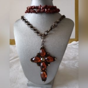 Red jasper Blood of mother cross necklace native made